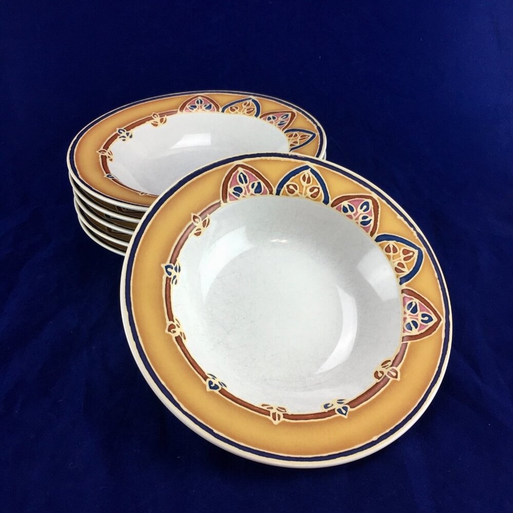Block CANYON Stoneware Orange Brown Blue Arch Southwest Soup Cereal Bowls Set 6